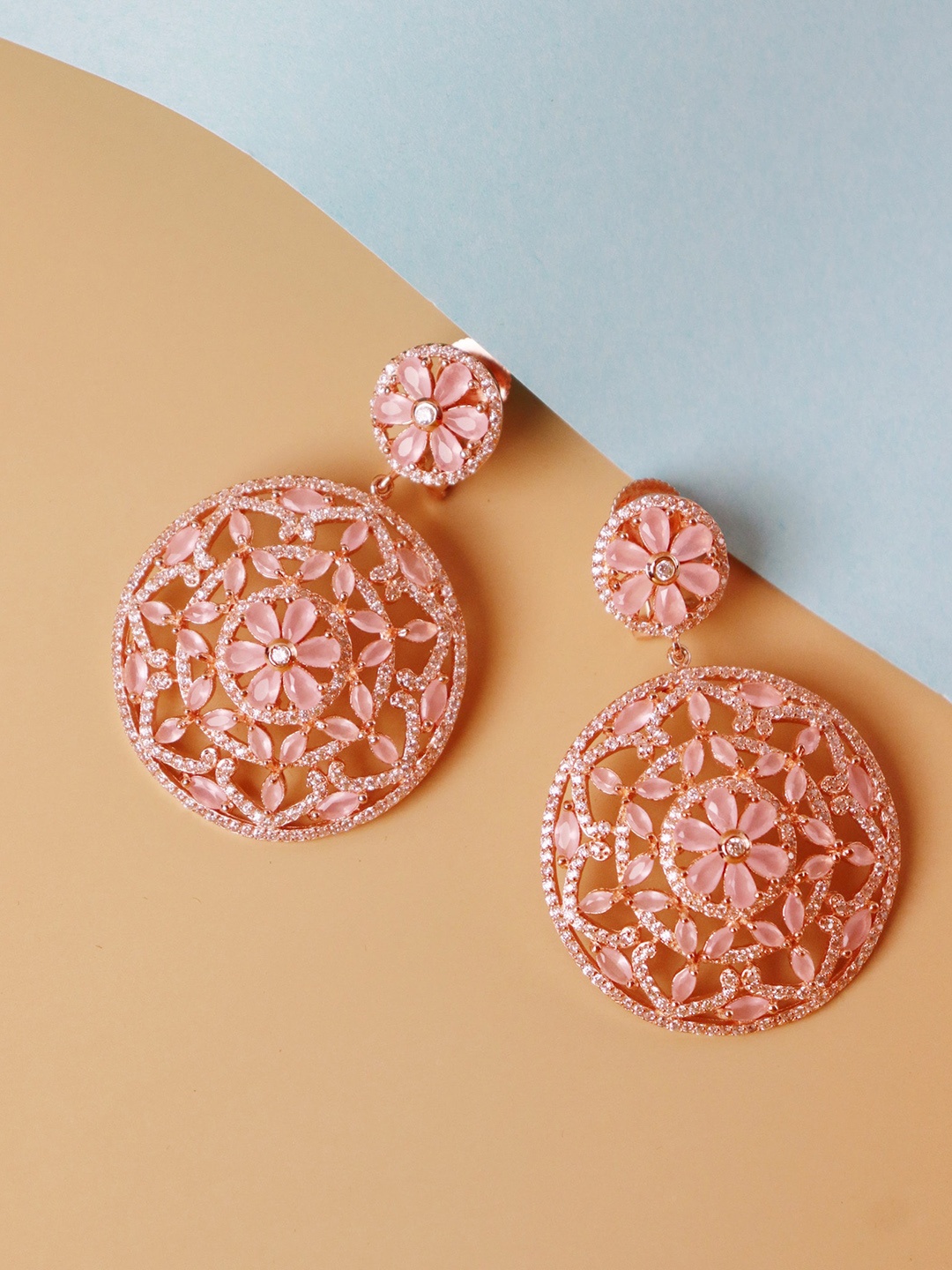 

CURIO COTTAGE Rose Gold-Toned & Plated CZ-Studded Embellished Drop Earrings