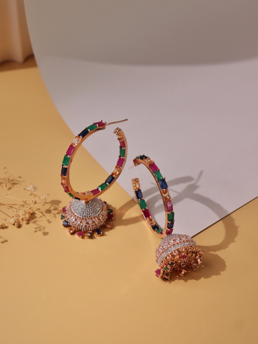 

CURIO COTTAGE Rose Gold Plated circular Jhumkas Earrings