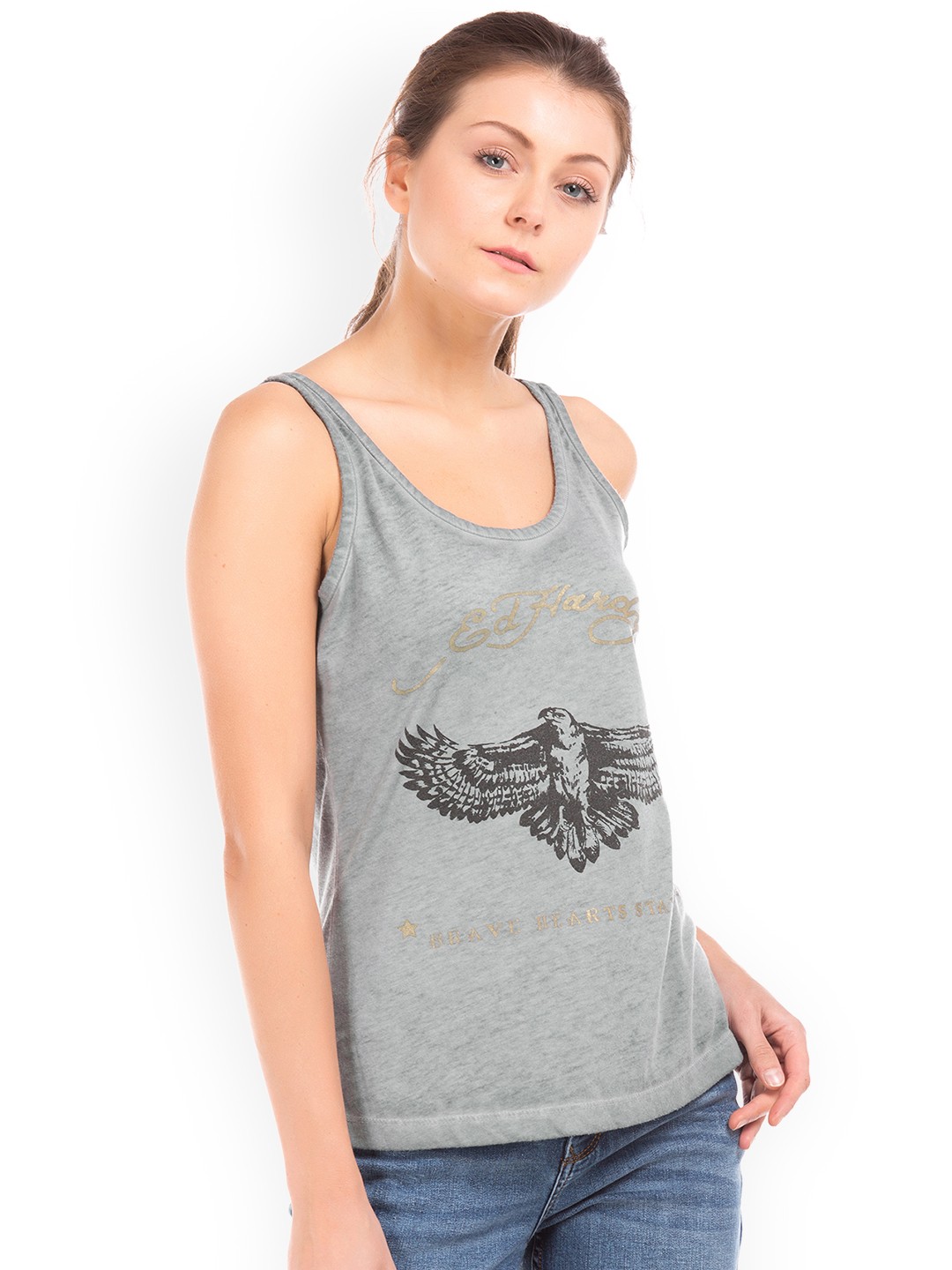 

Ed Hardy Women Grey Printed Tank Top