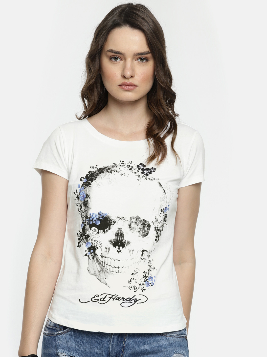 

White Printed Round Neck T-shirt