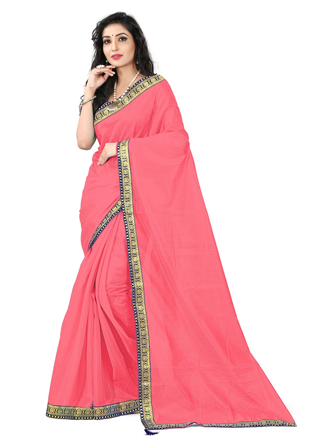 

Florence Peach-Coloured & Blue Art Silk Saree With Woven Design Border