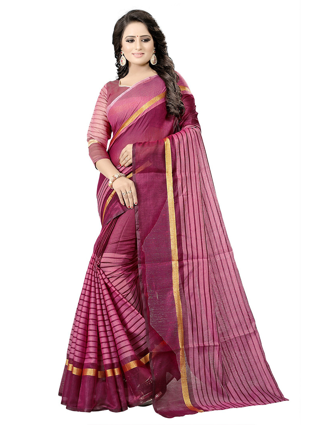 

Florence Pink & Golden Striped Cotton Silk Saree