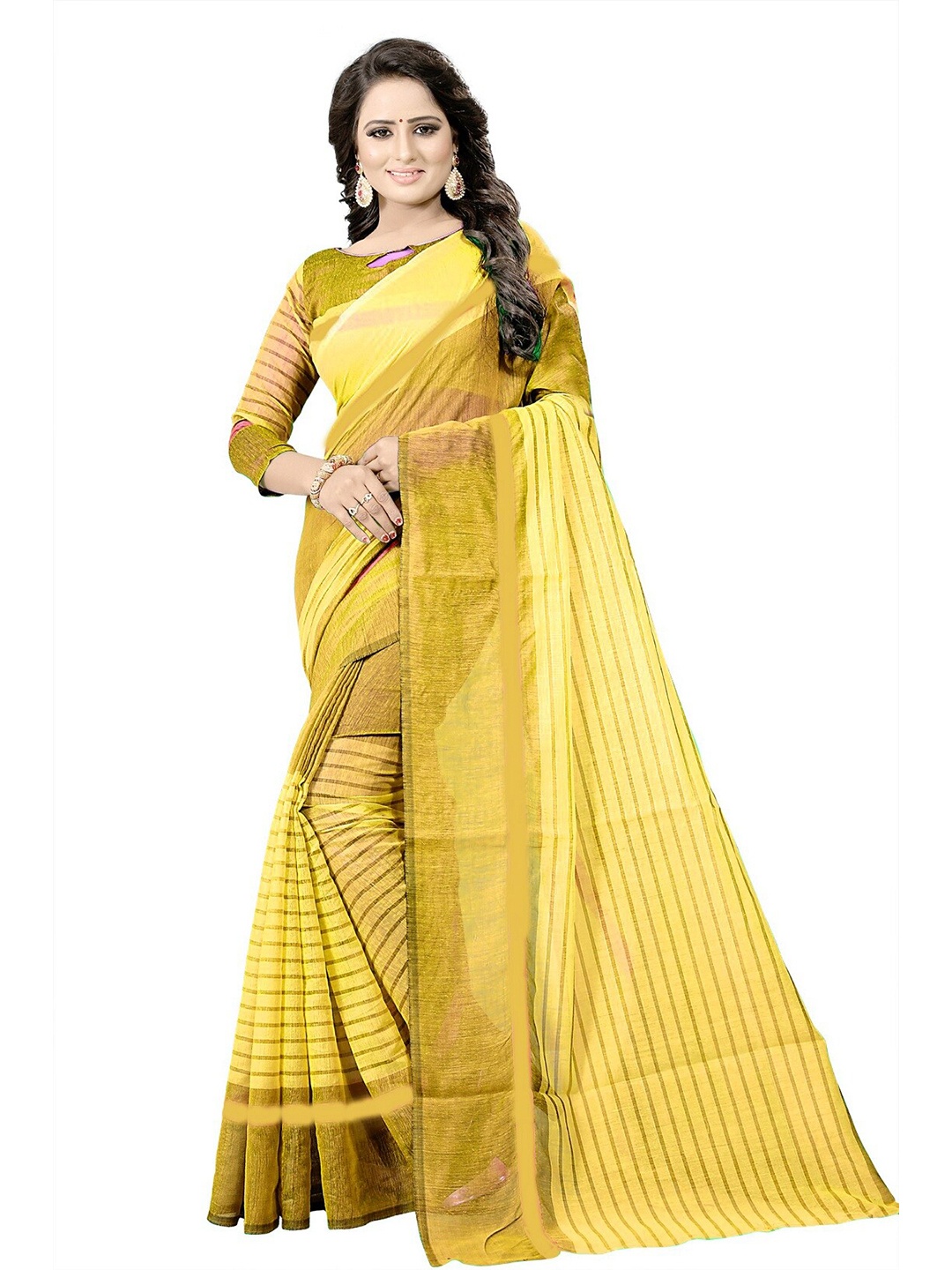 

Florence Yellow & Golden Striped Cotton Silk Saree