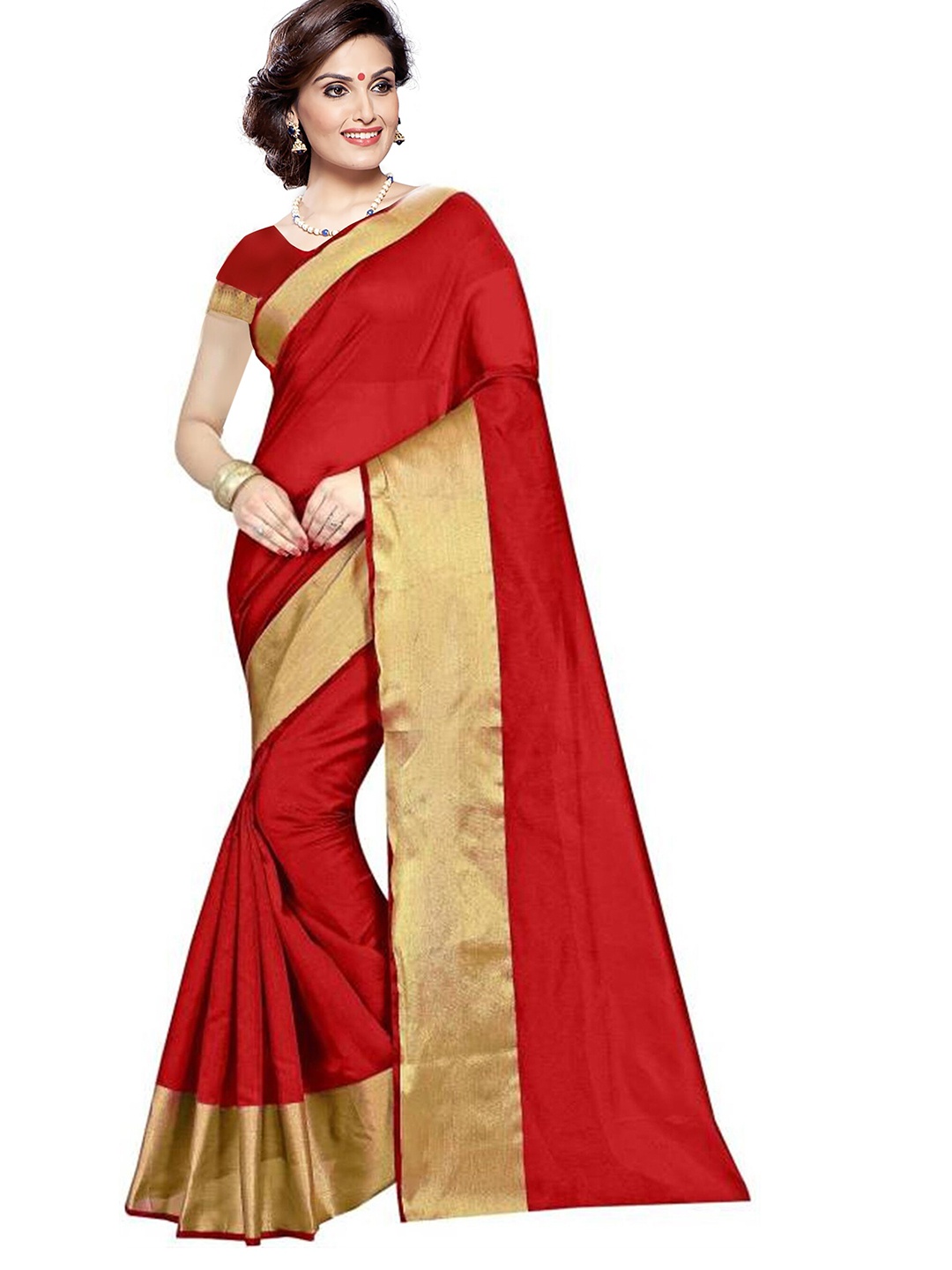 

Florence Red & Golden Cotton Silk Saree With Zari Border