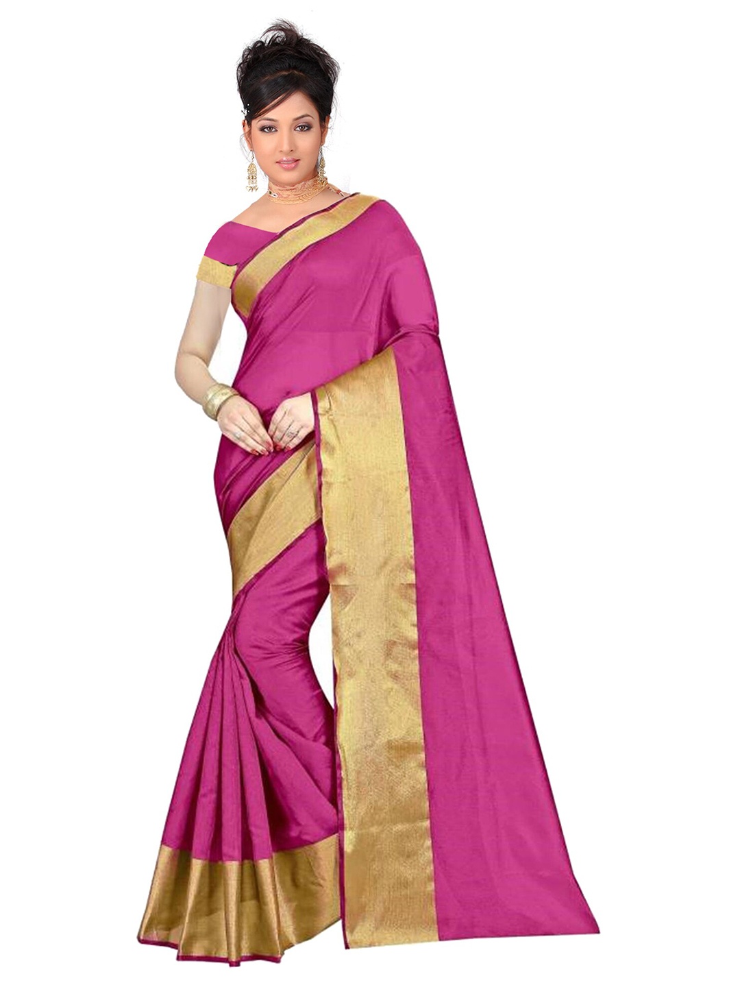 

Florence Pink & Gold-Toned Solid Zari Saree