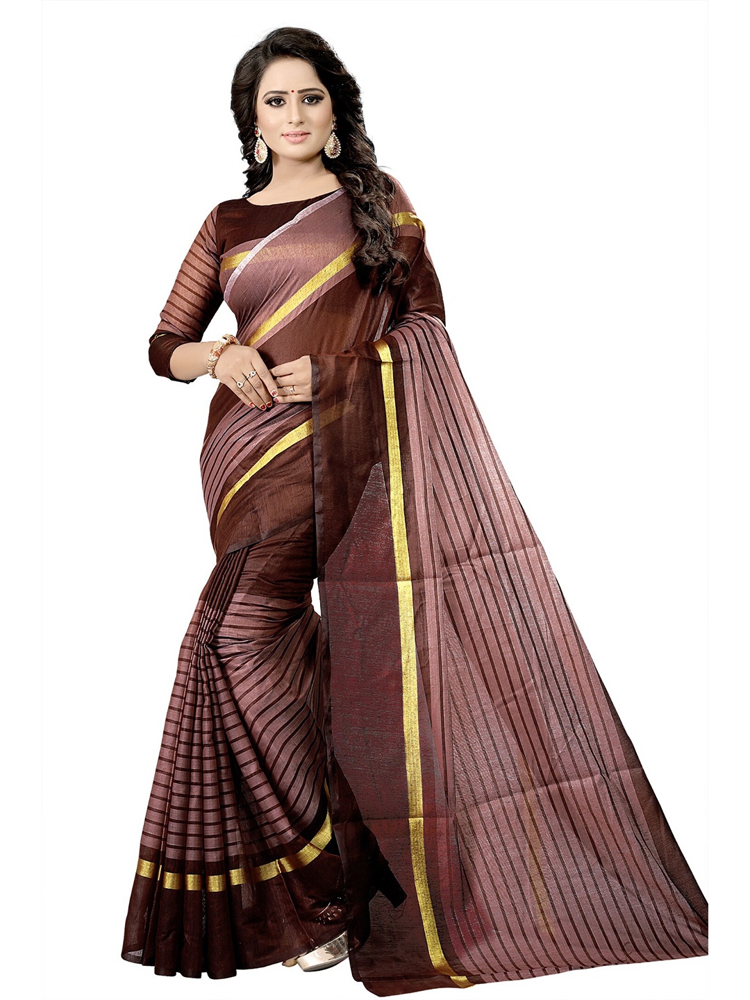 Florence Brown & Gold-Toned Striped Saree
