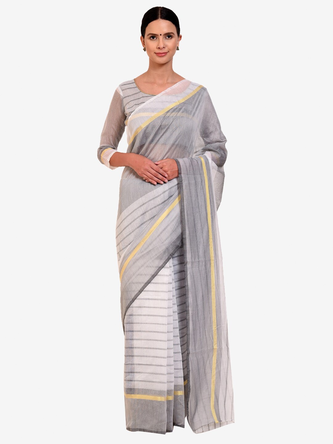 

Florence White & Gold-Toned Striped Saree
