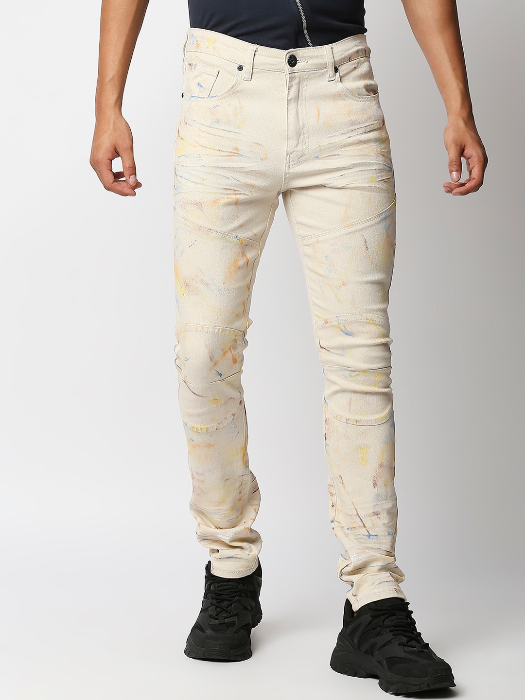 

WAIMEA Men Off White Skinny Fit Mildly Distressed Stretchable Jeans