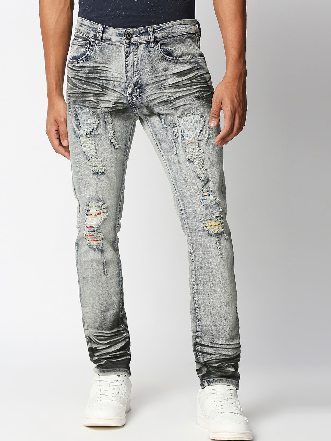 

WAIMEA Men Grey Skinny Fit Highly Distressed Ripped Stretchable Jeans