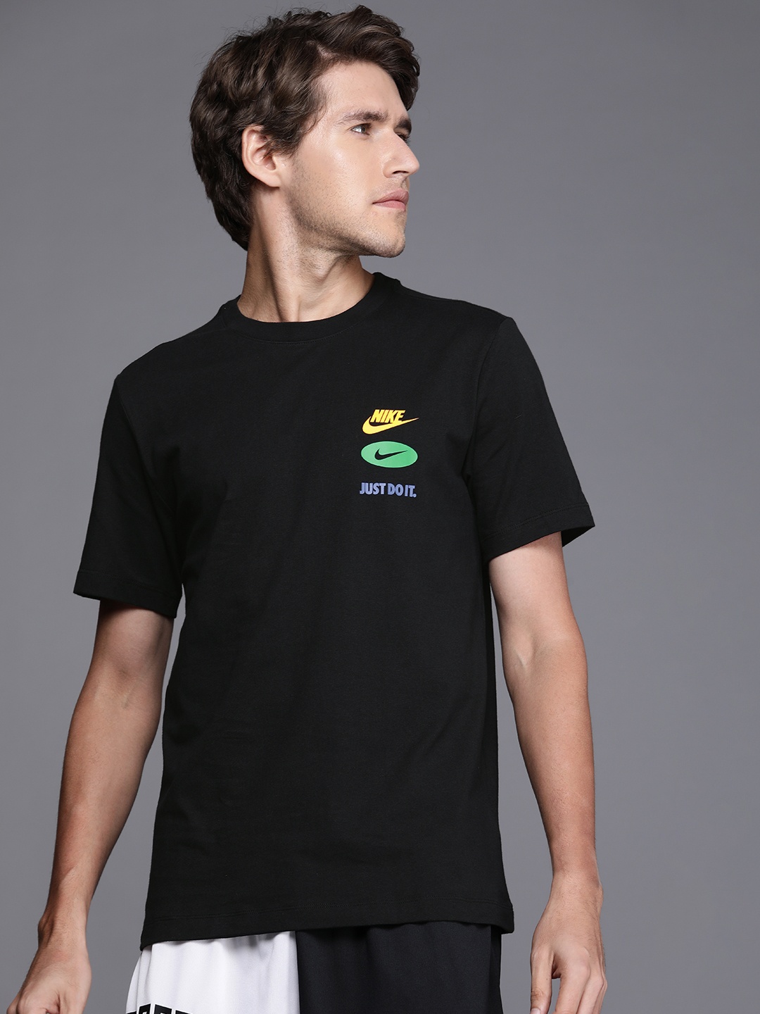 

Nike Men Black Brand Logo Printed ASM NSW Country Pure Cotton Sports T-shirt