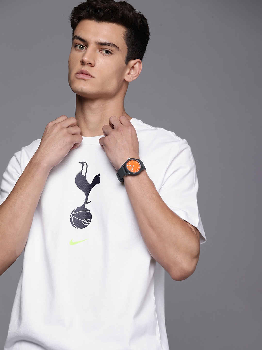 

Nike Men White & Black Printed Round Neck Pure Cotton T-shirt