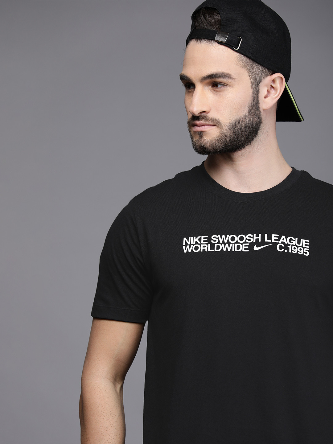 

Nike Men Black Typography Printed Pure Cotton T-shirt