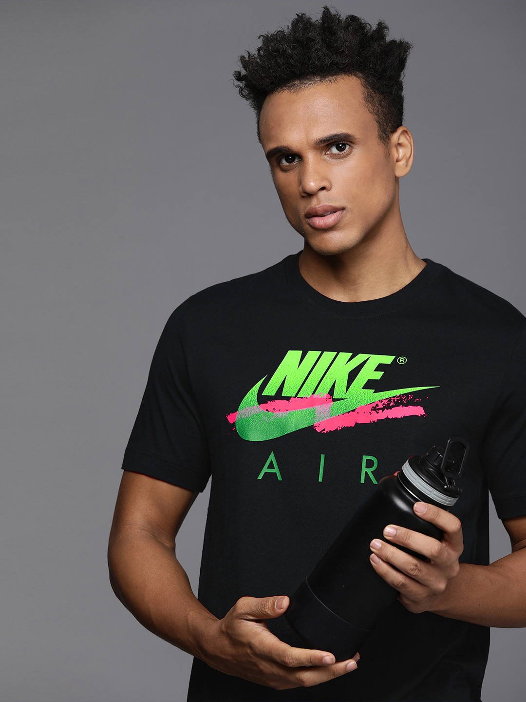 

Nike Men Brand Logo Printed DNA FUTURA Pure Cotton T-shirt, Black