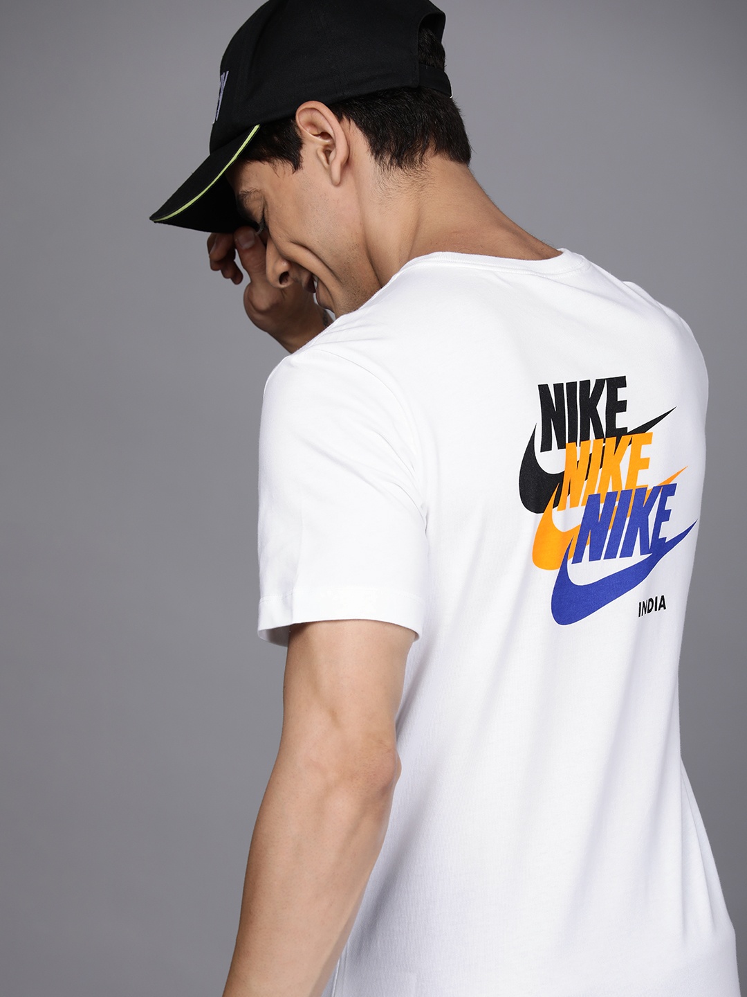 

Nike Men White Brand Logo Printed Pure Cotton T-shirt
