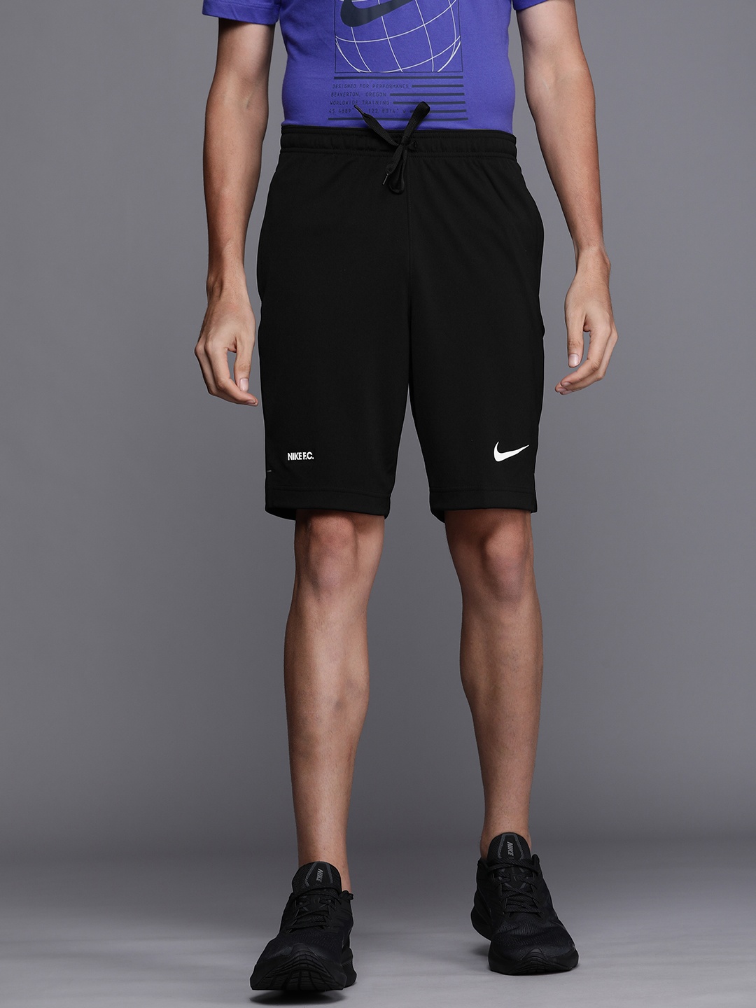 

Nike Men Black Brand Logo Printed Sports Shorts