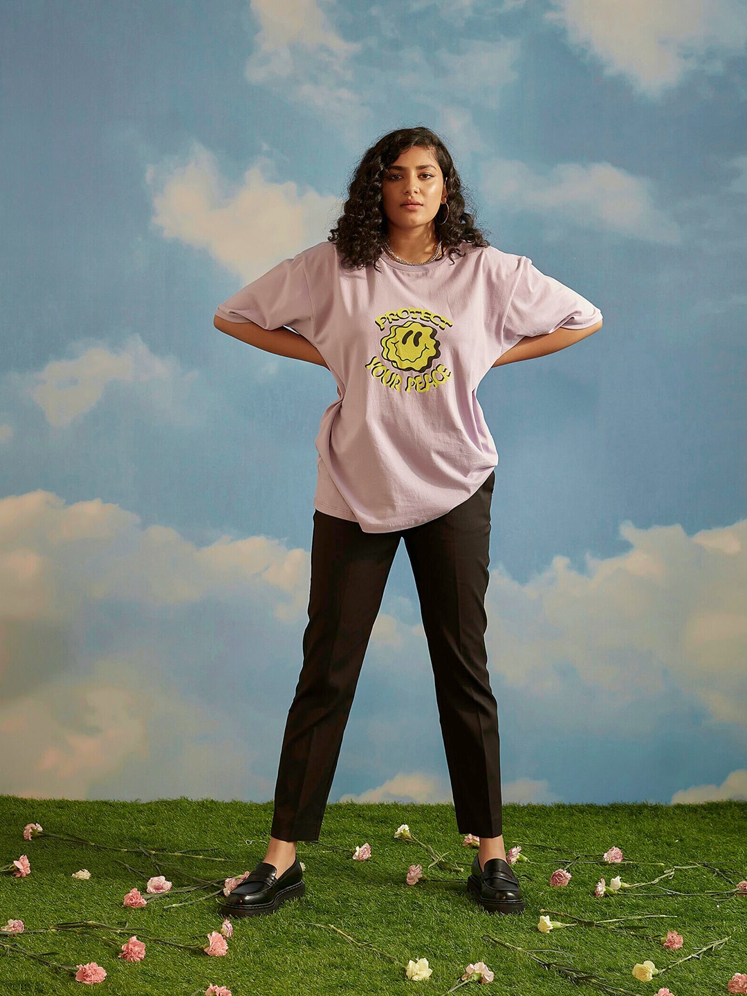 

THE CLOTHING FACTORY Women Lavender Printed Cotton T-shirt
