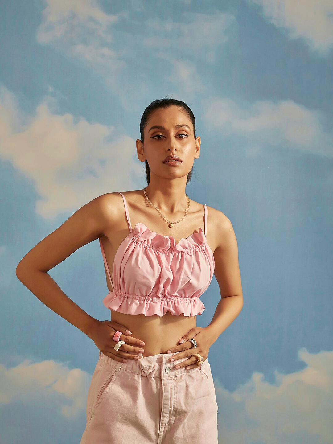 

THE CLOTHING FACTORY Pink Printed Bralette Crop Top