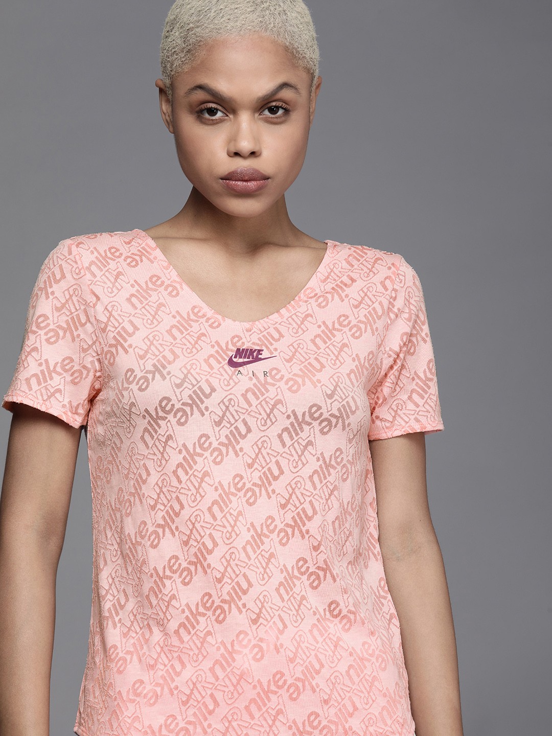

Nike Women Pink Self-Design Dri-FIT Running Top