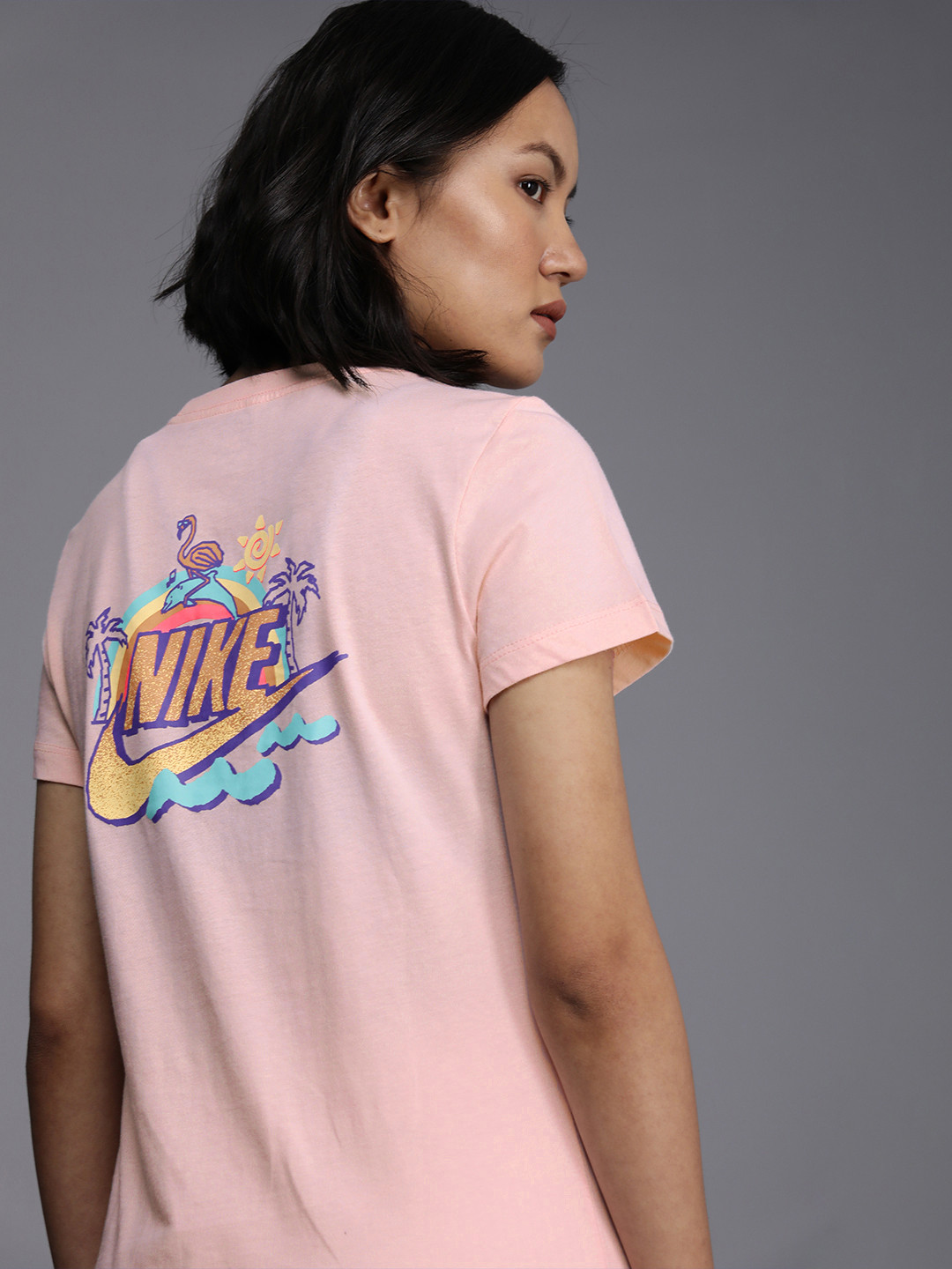 

Nike Women Pink & Purple Brand Logo Printed Pure Cotton Top