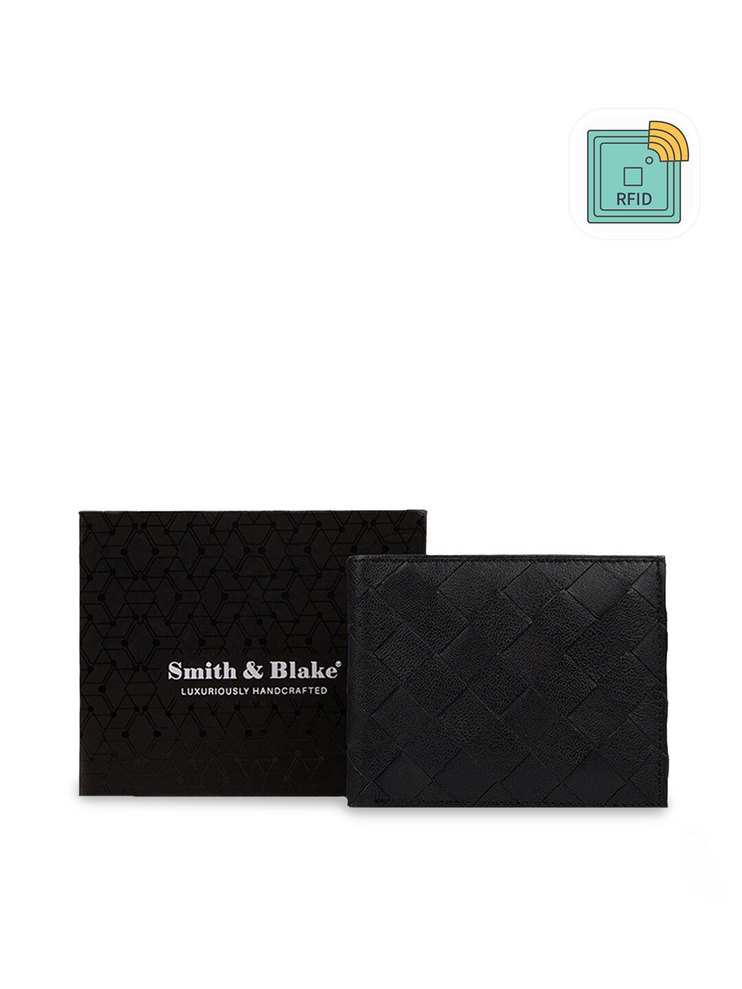 Smith & Blake Unisex Black Textured Zip Detail Leather Two Fold Wallet