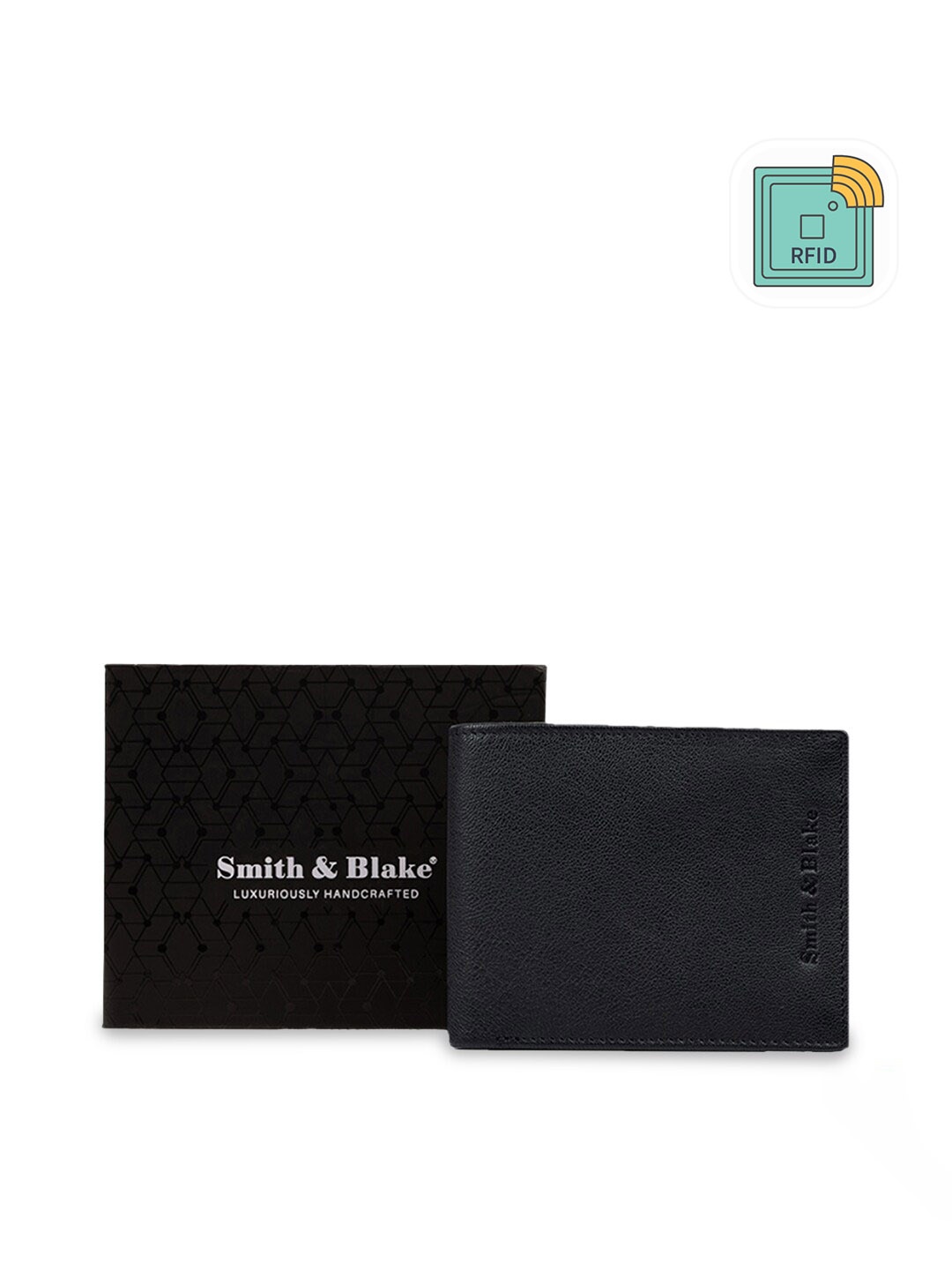 

Smith & Blake Men Black Zip Detail Leather Two Fold Wallet