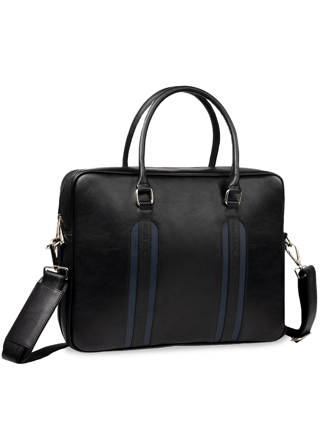 

Smith & Blake Unisex Black & Navy Blue PU Laptop Bag