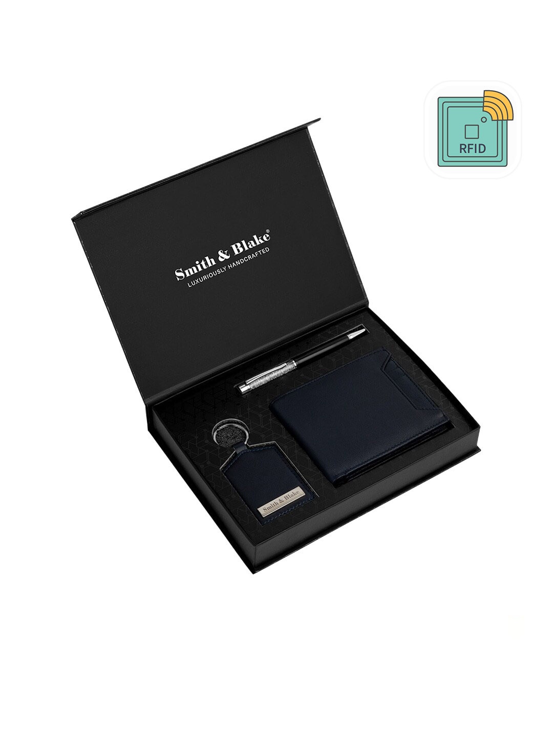 

Smith & Blake Unisex Navy Blue Leather Two Fold Wallet