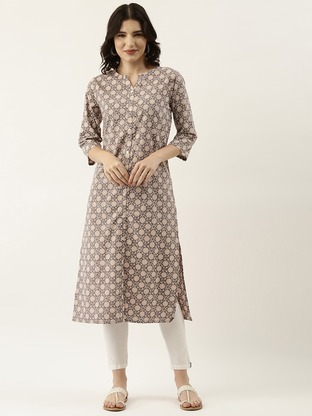 

RangDeep Women Grey & Beige Ethnic Motifs Printed Cotton Kurta