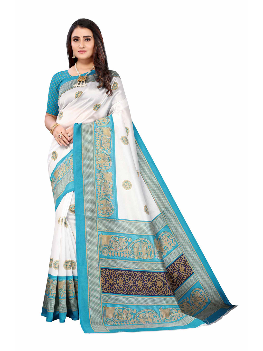 

AADVIKA Blue & White Woven Design Art Silk Saree