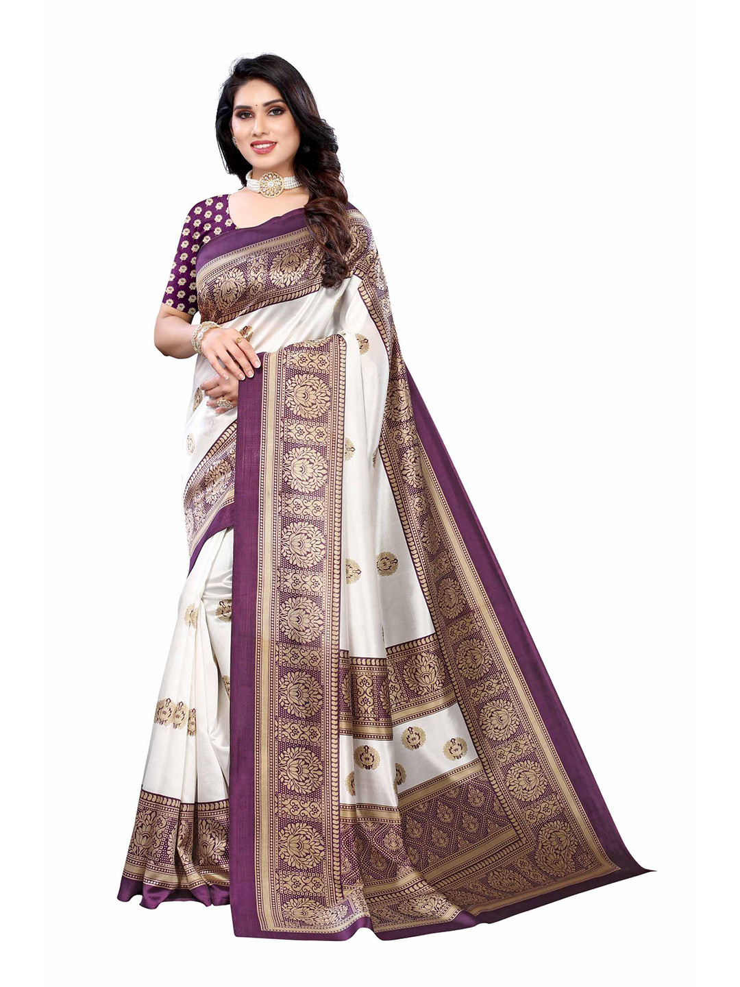 

AADVIKA Purple & White Woven Design Art Silk Saree