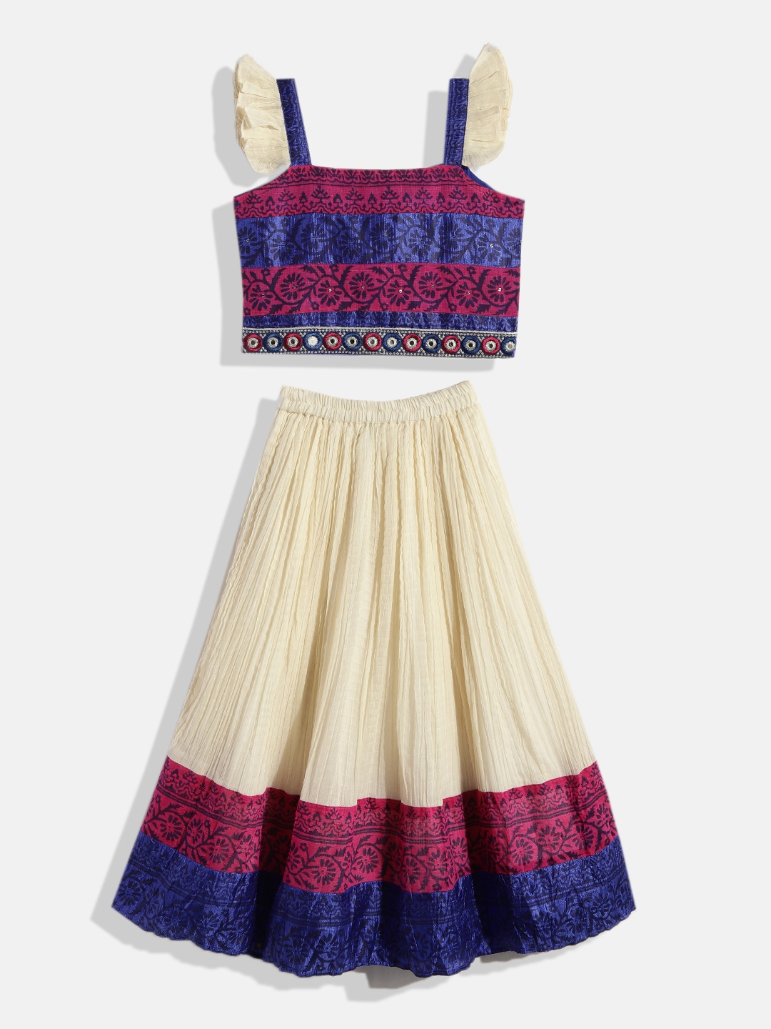 

Twisha Girls Off White & Navy Blue Printed Top with Skirt