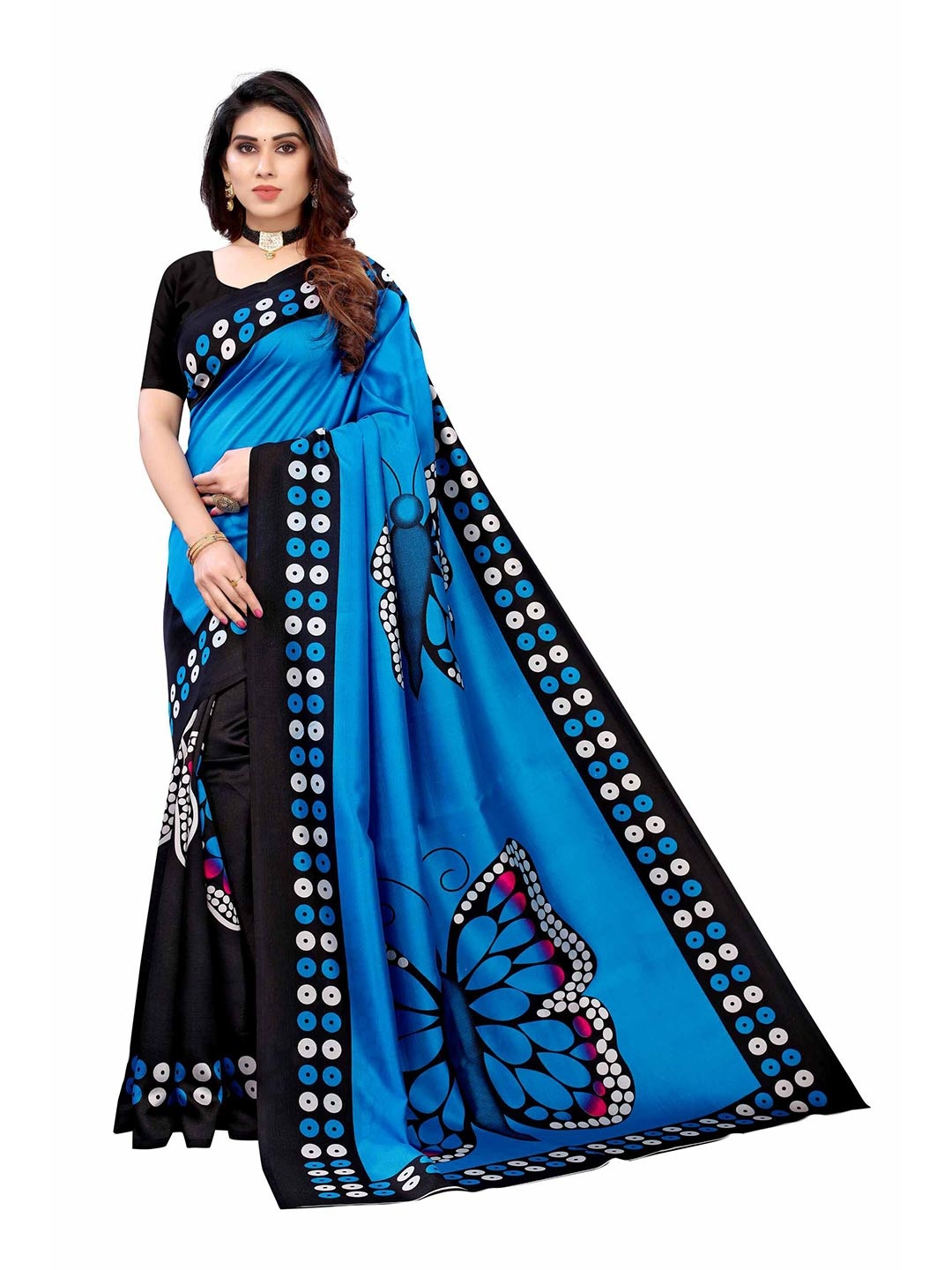 

AADVIKA Blue & White Art Silk Saree