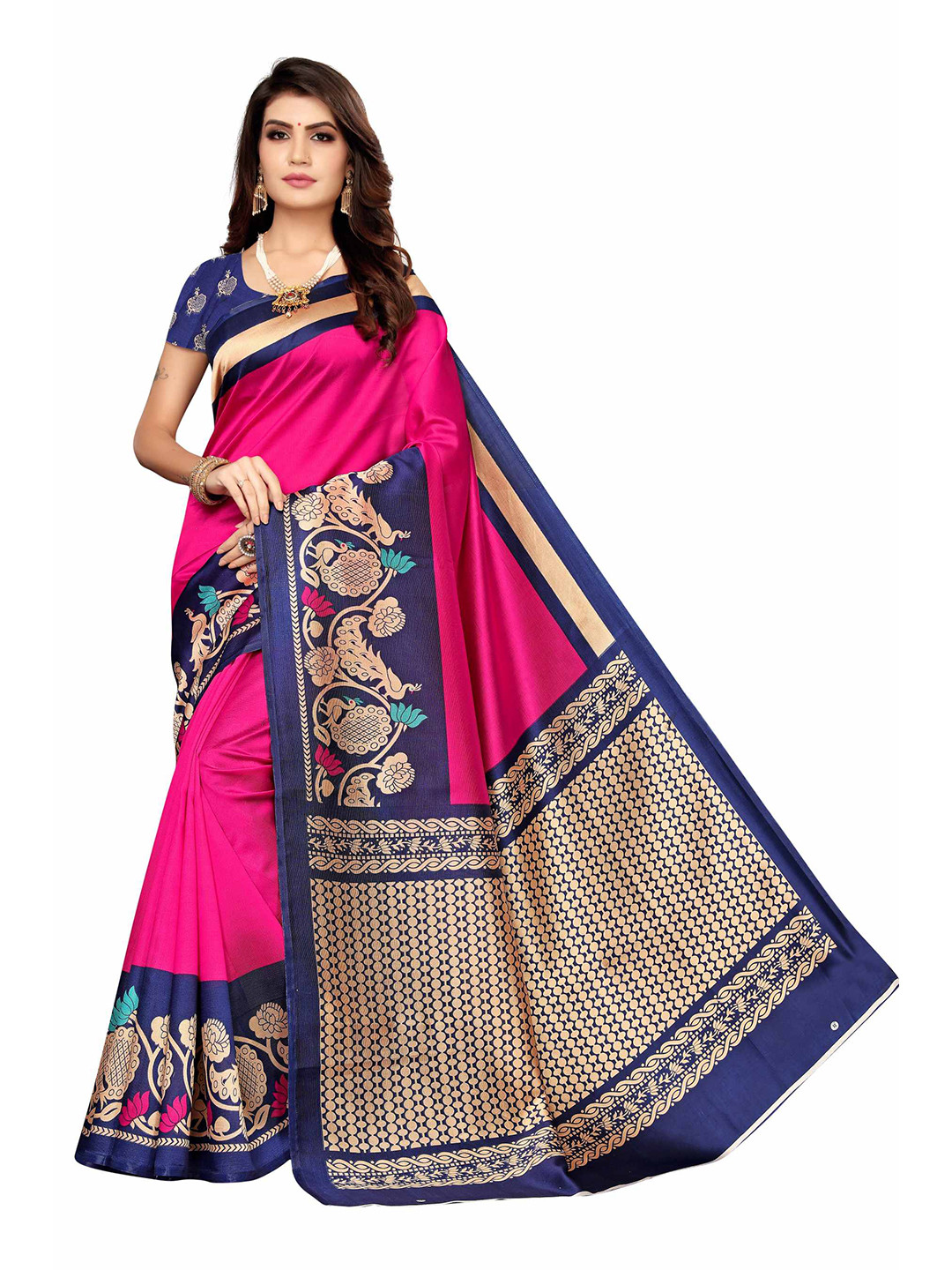 

AADVIKA Purple & Blue Floral Mysore Silk Saree