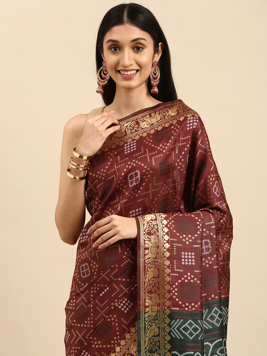 

Anouk Brown & Golden Ethnic Motifs Silk Blend Banarasi Saree
