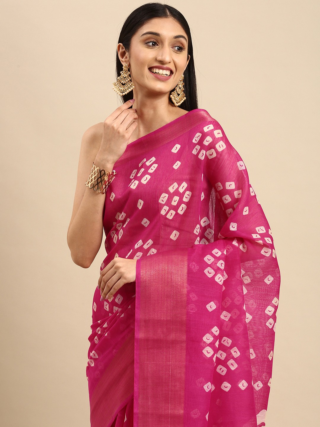 

Anouk Magenta & White Bandhani Cotton Blend Saree