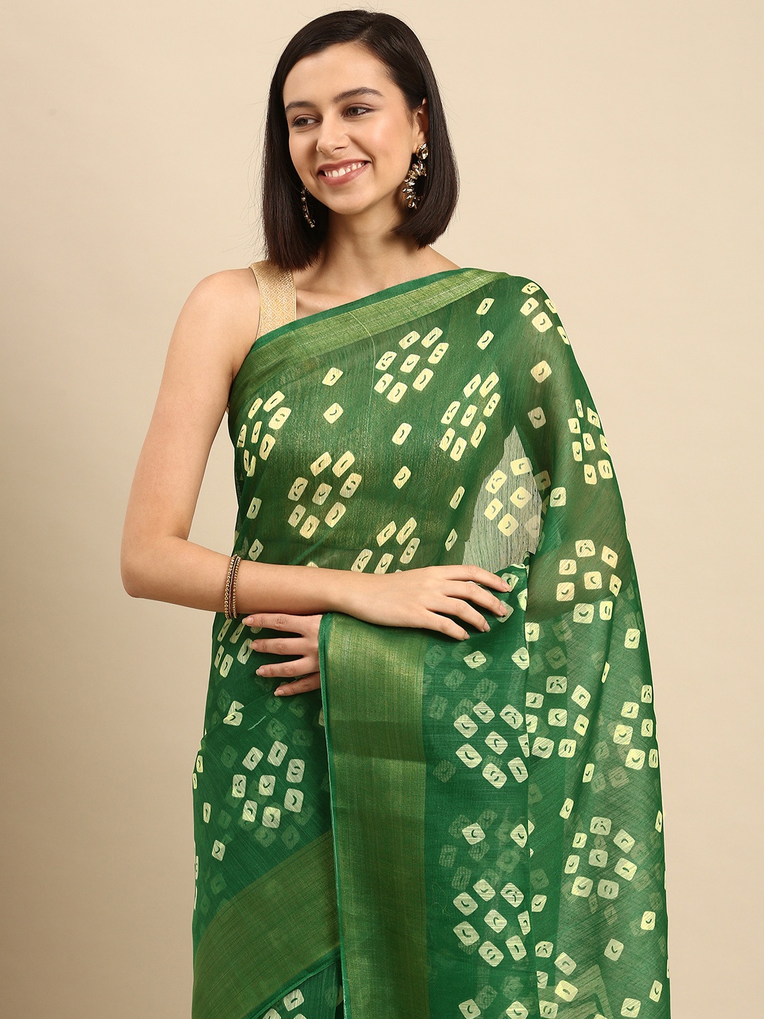 

Anouk Green & Yellow Ethnic Motifs Saree