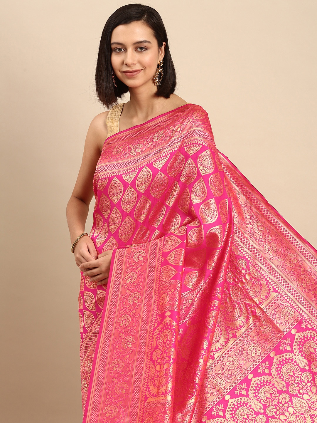 

Anouk Fuchsia & Golden Ethnic Motifs Silk Blend Saree