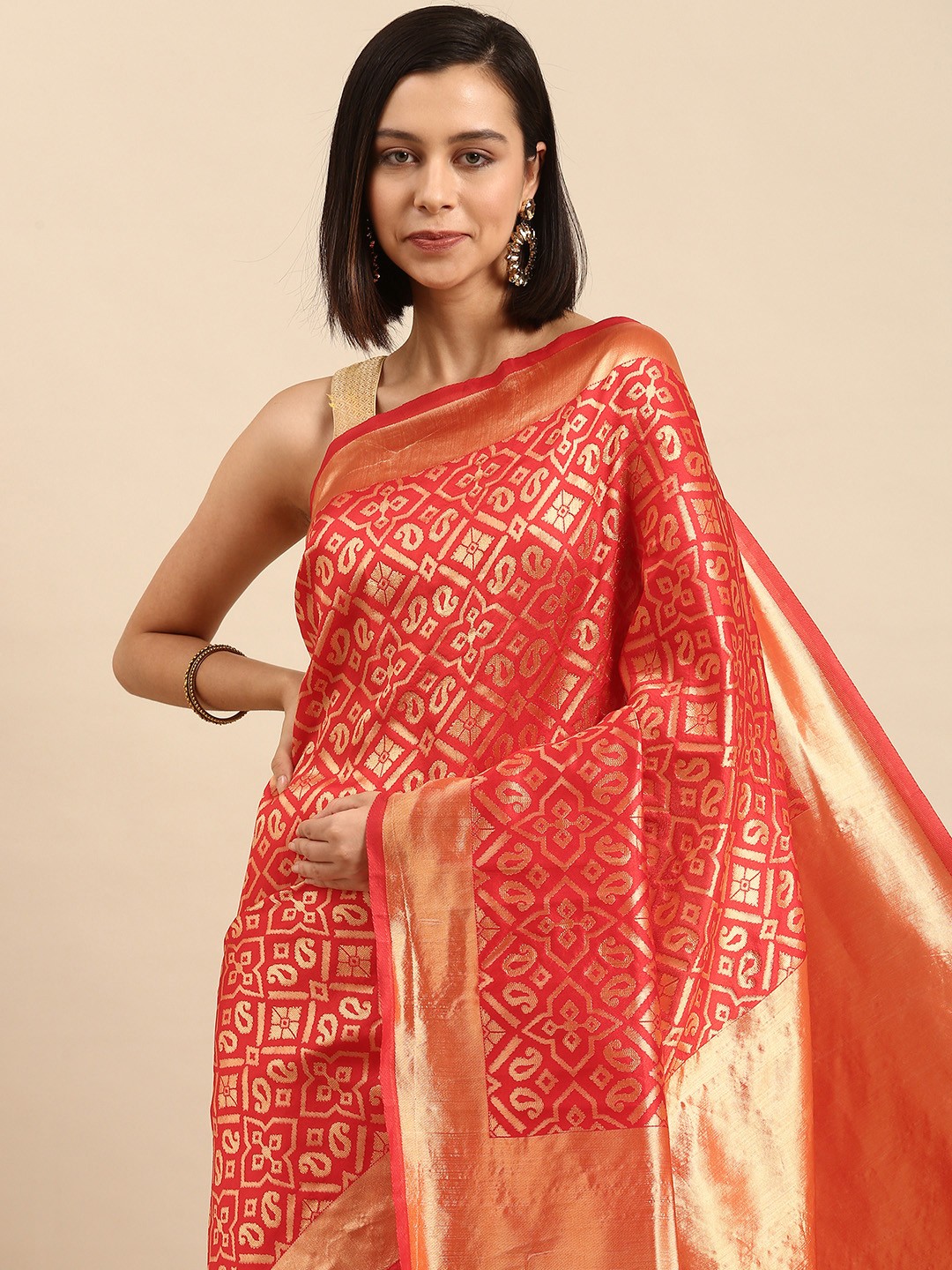 

Anouk Red & Beige Ethnic Motifs Silk Blend Saree