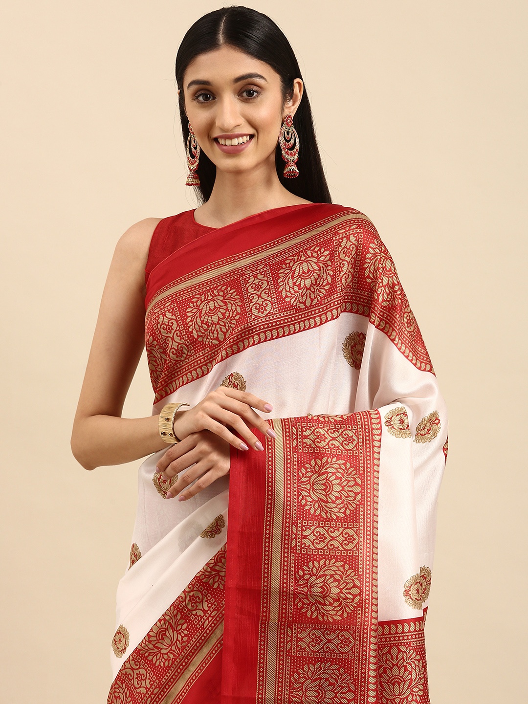 

Anouk White & Golden Ethnic Motifs Art Silk Banarasi Saree