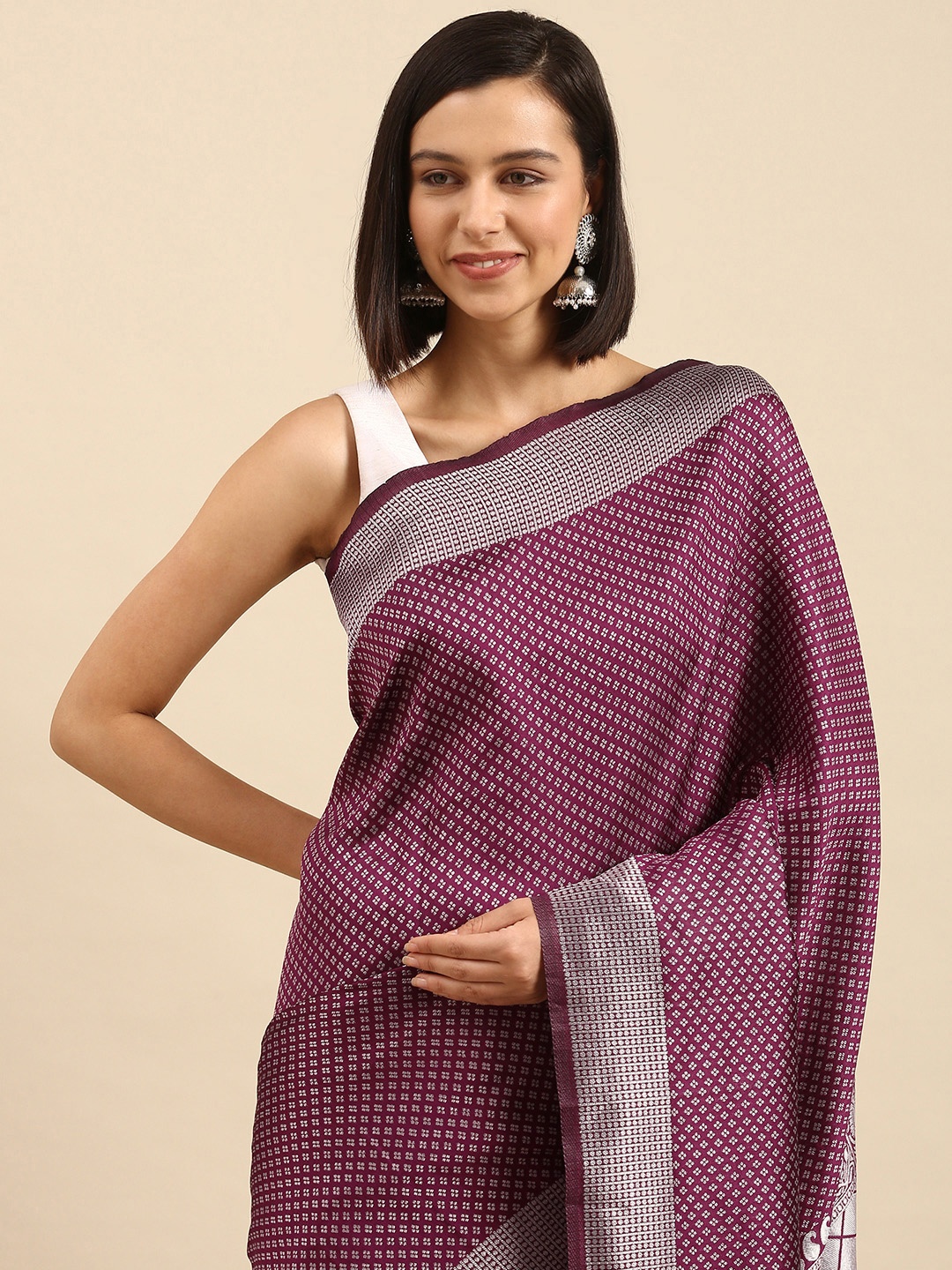 

Anouk Purple & Silver Ethnic Motifs Silk Blend Saree