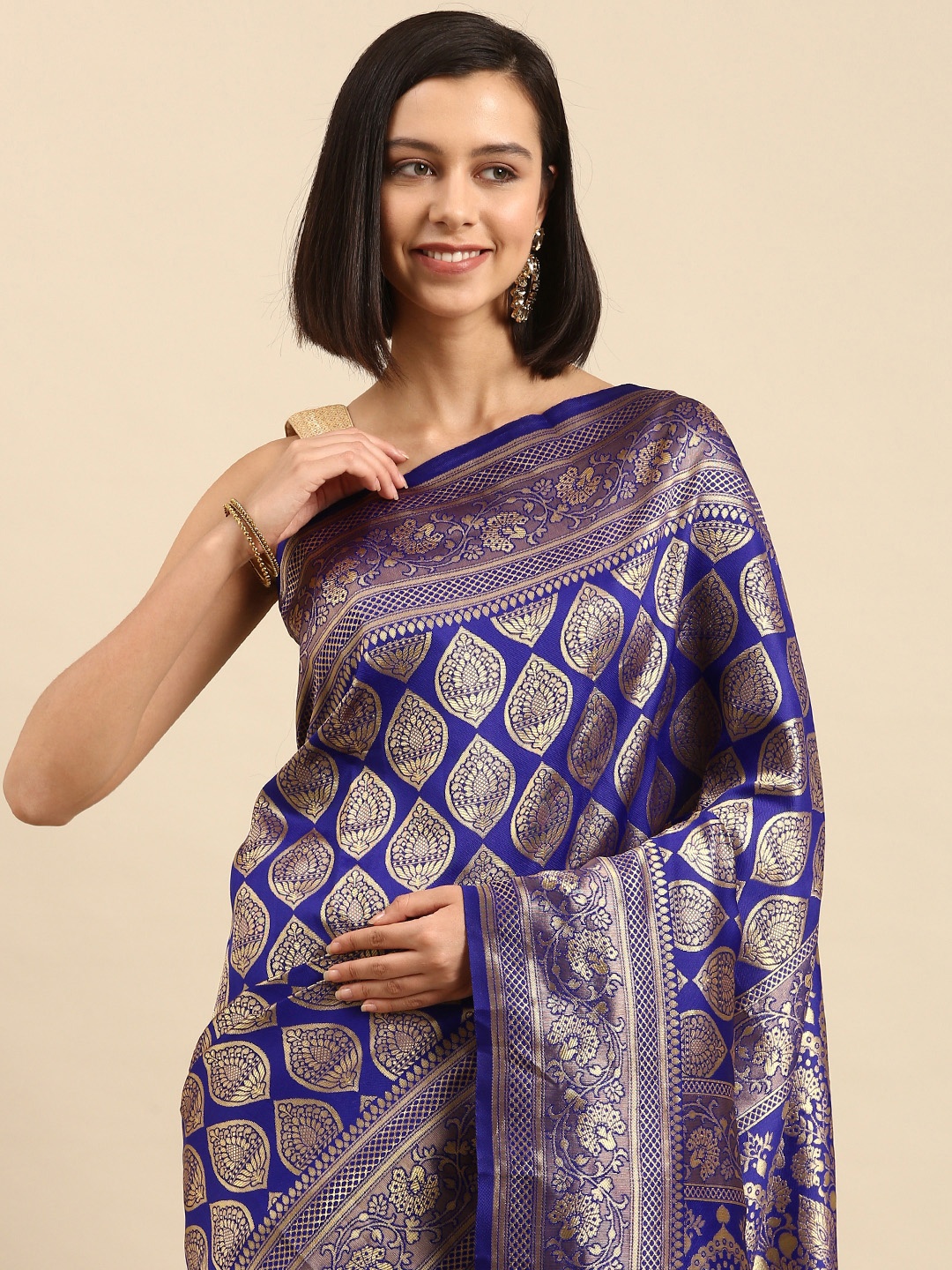

Anouk Blue & Golden Ethnic Motifs Silk Blend Saree