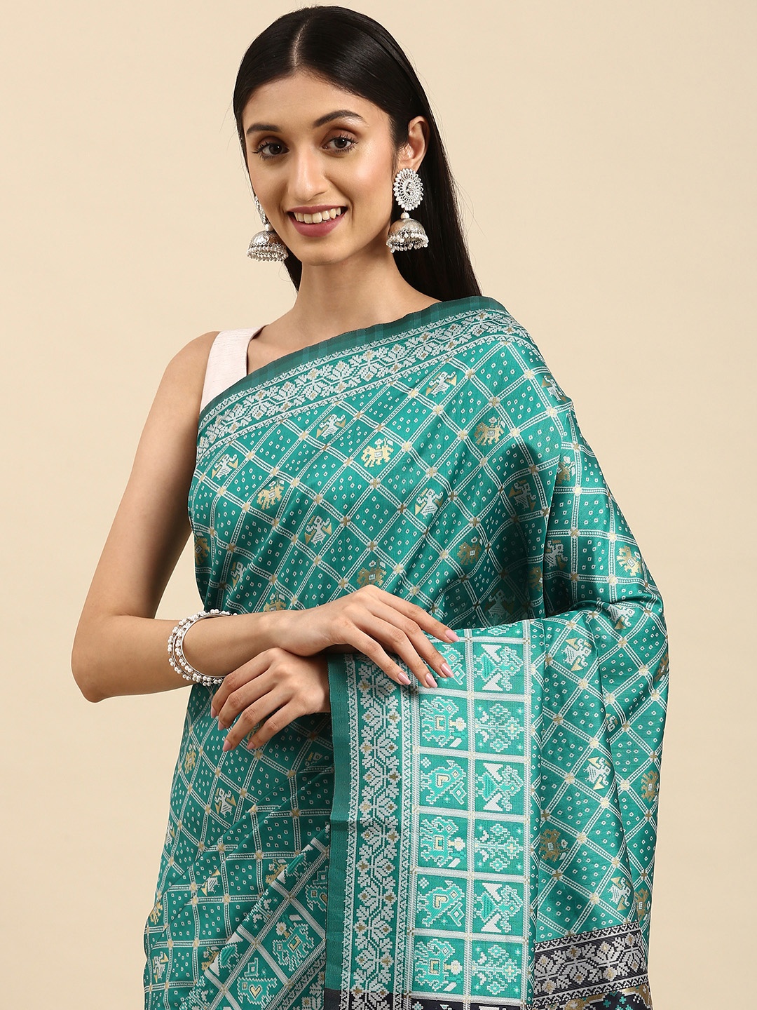 

Anouk Blue & Golden Ethnic Motifs Silk Blend Banarasi Saree