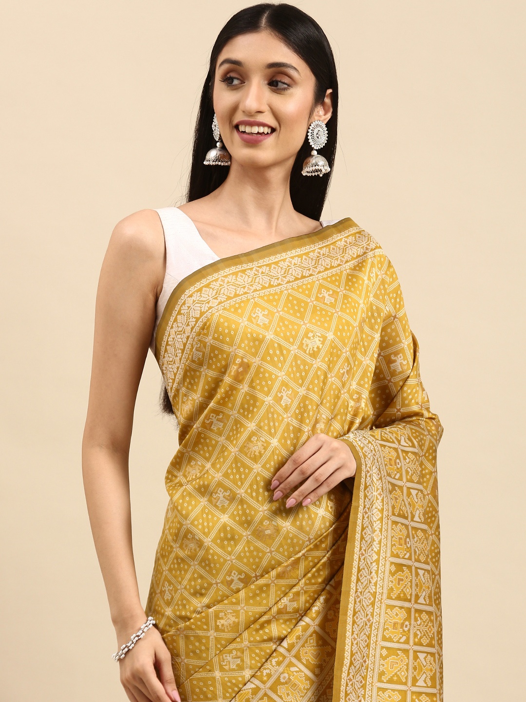 

Anouk Yellow & Green Ethnic Motifs Silk Blend Banarasi Saree
