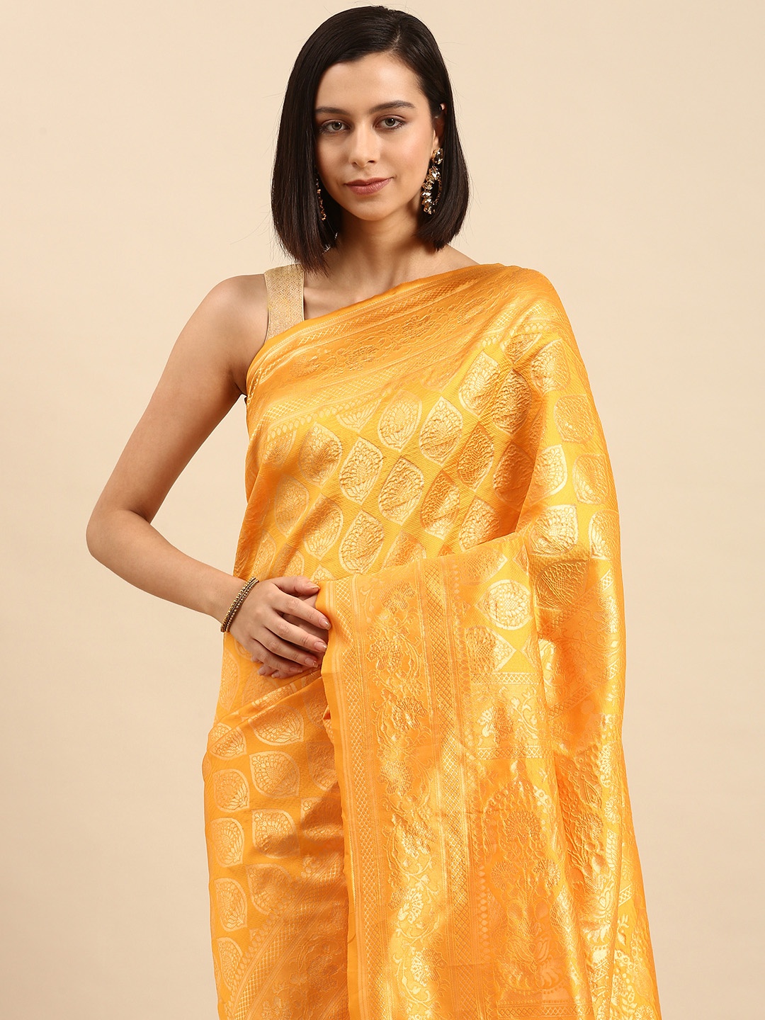 

Anouk Yellow Ethnic Motifs Silk Blend Saree