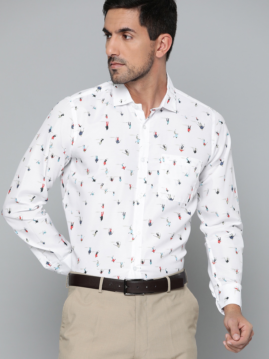 

DENNISON Men White Conversational Printed Smart Slim Fit Formal Shirt