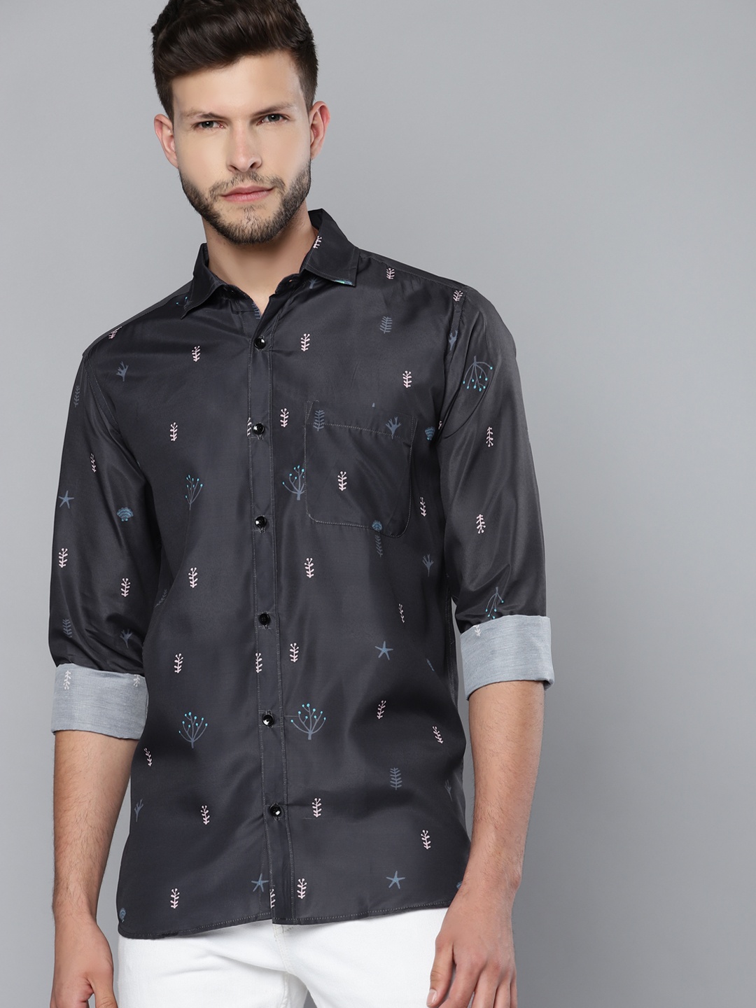 

DENNISON Men Navy Blue Slim Fit Printed Casual Shirt