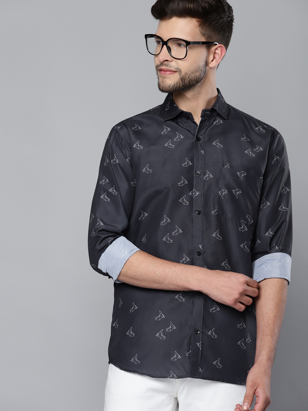 

DENNISON Men Navy Blue Smart Slim Fit Printed Formal Shirt