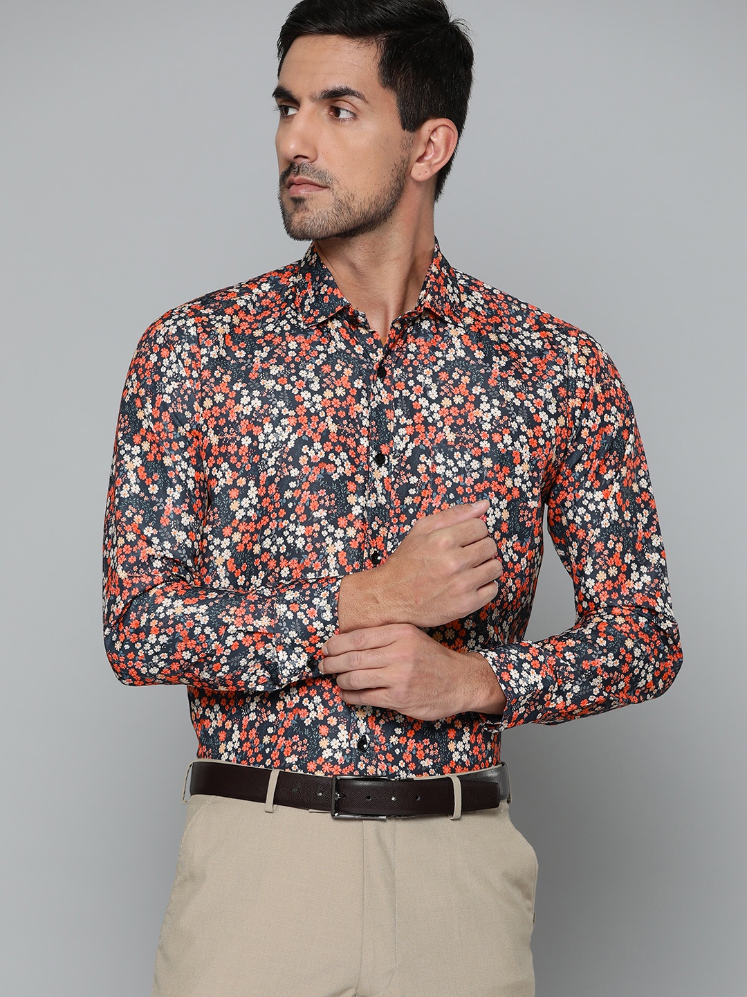 

DENNISON Men Navy Blue Smart Slim Fit Floral Printed Formal Shirt