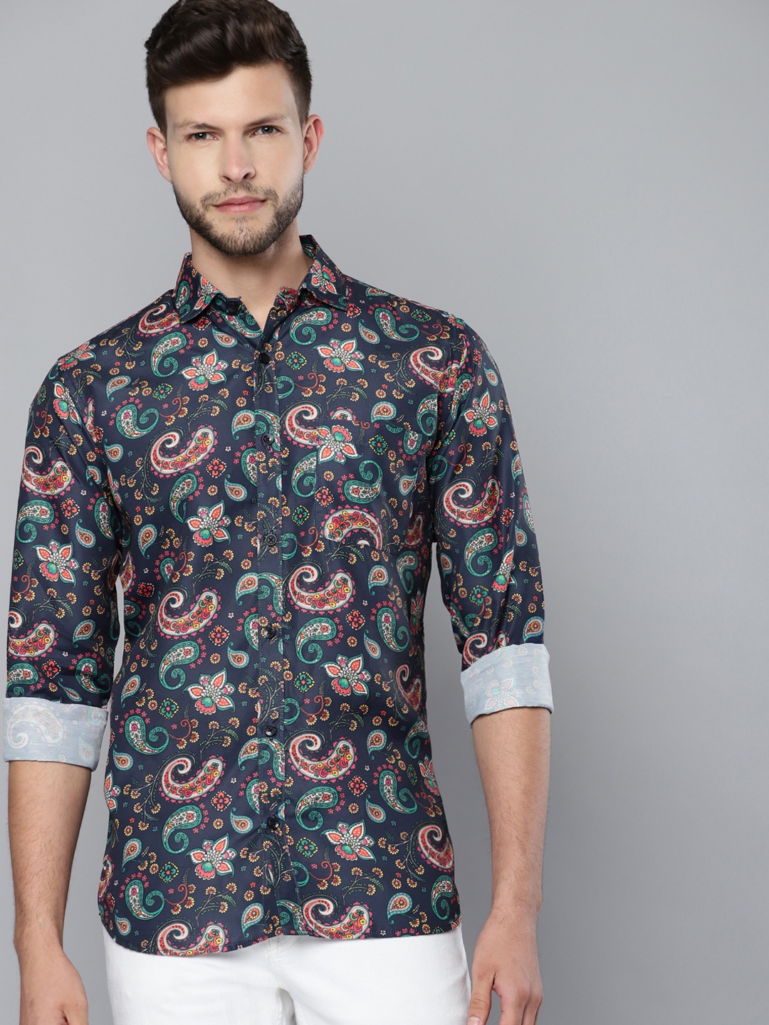 

DENNISON Men Navy Blue Smart Slim Fit Printed Formal Shirt
