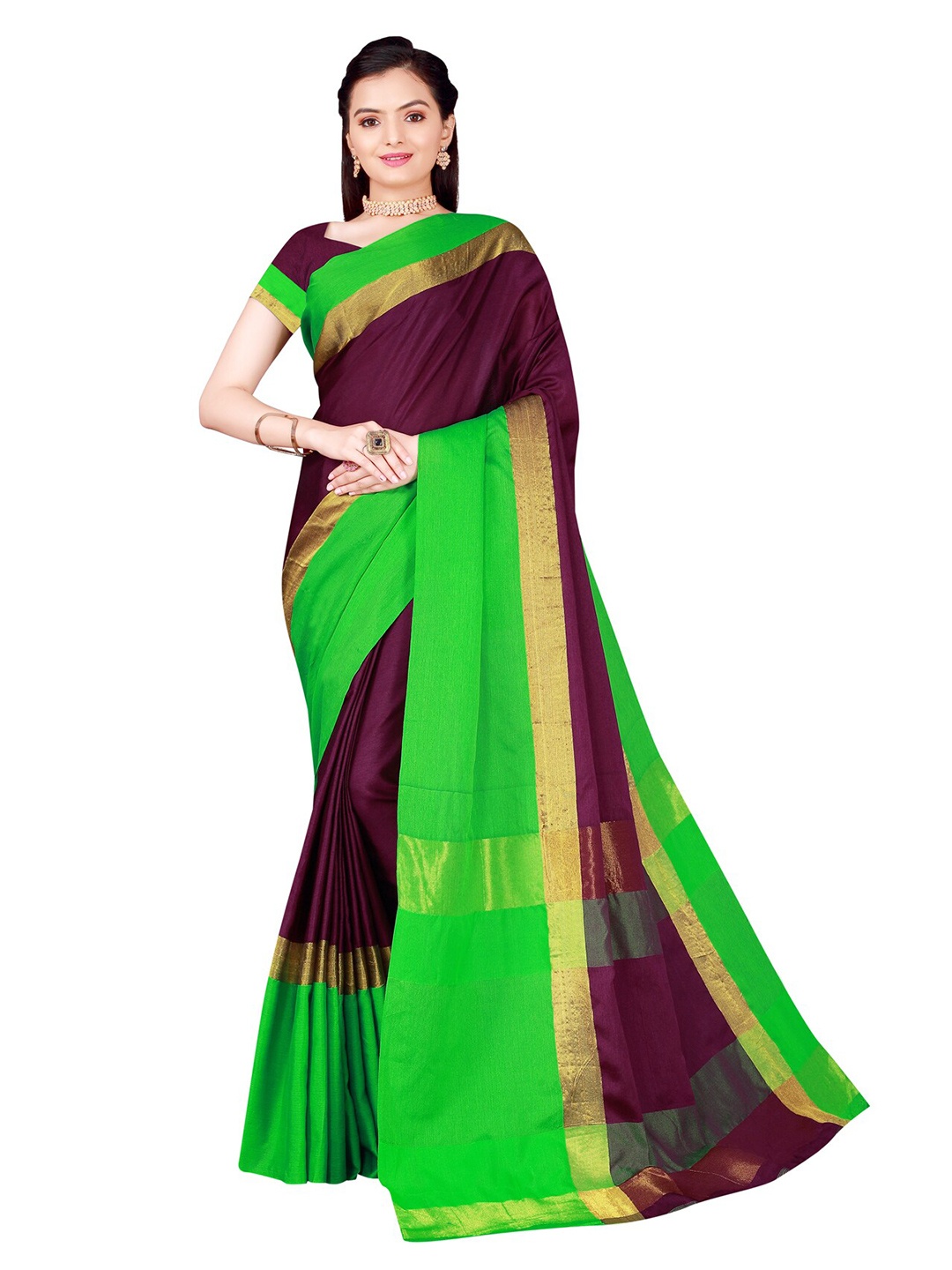 

Florence Green & Burgundy Silk Blend Saree